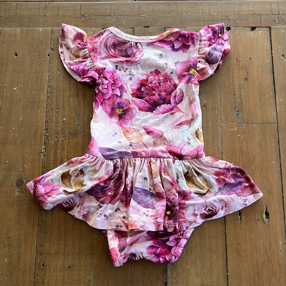 Posh Peanut Amira ruffled cap sleeve basic skirted bodysuit floral bamboo - Picture 5 of 5